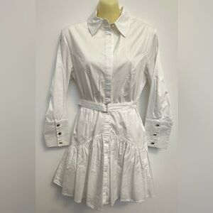 Karina Grimaldi White Long Sleeve A-Line Button Front Dress